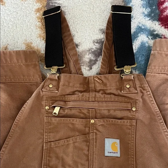 Carhartt Tan Overalls with Black Straps - Picture 1 of 5
